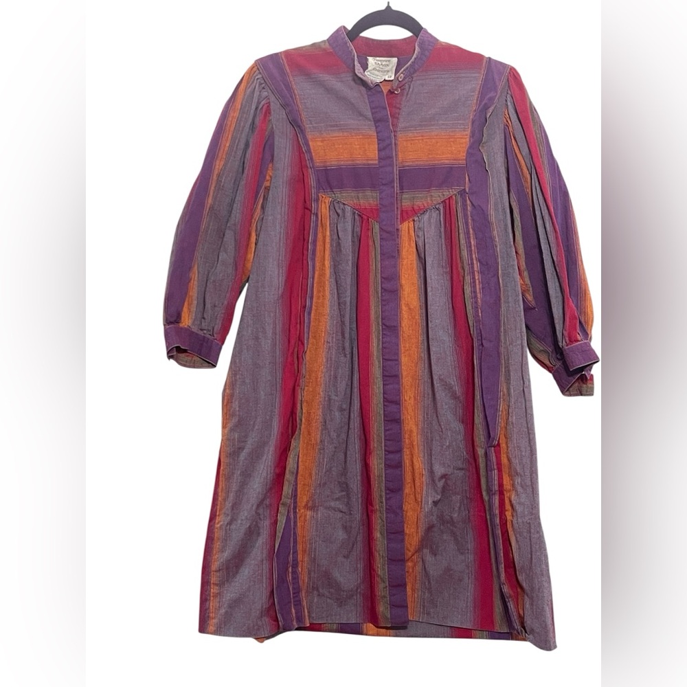 Vintage Francesca Damon Dress | Striped Cotton | Size 12 | Colorful boho